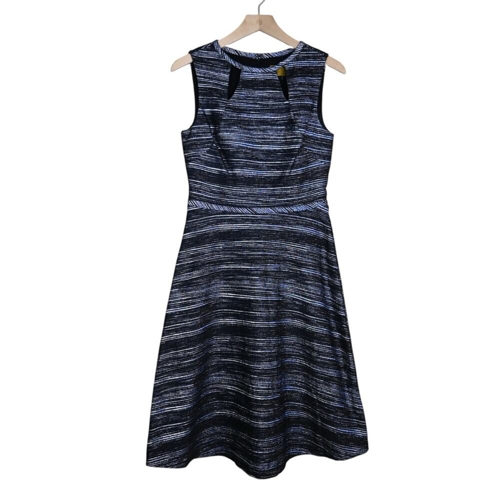 Nicole Miller Women's 6 Metallic Striped Fit & Flare Cutout Lined Dress
